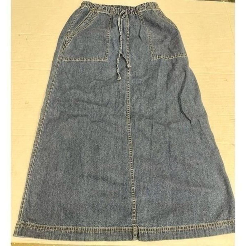 Liz Claiborne Jean Skirt Womens 2P Blue Maxi Lizwear Modest Cotton Denim Vintage